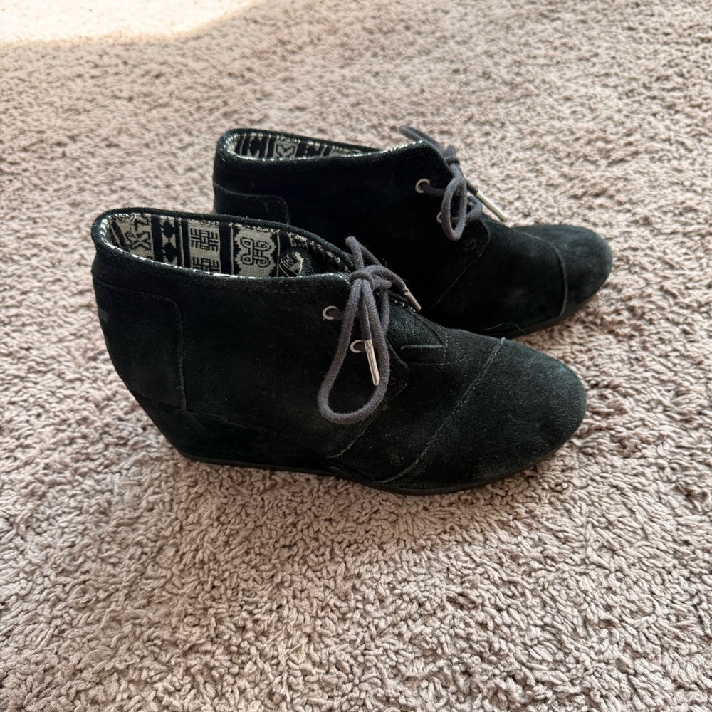 Black Suede Toms Wedges